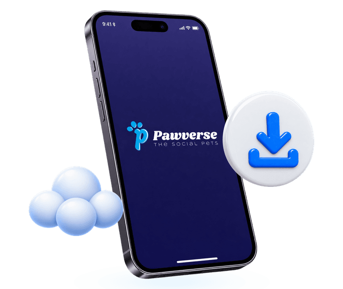 The Pawverse app on a phone with a download badge beside it