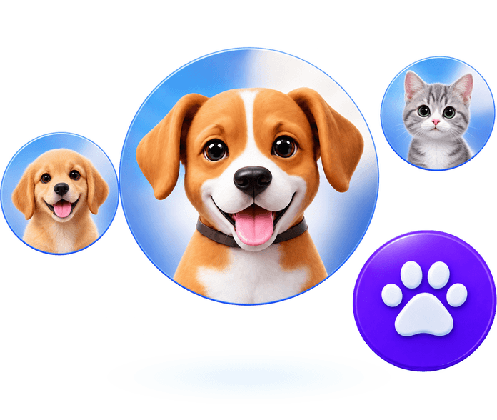 A profile photo of a dog ringed by smaller pet avatars